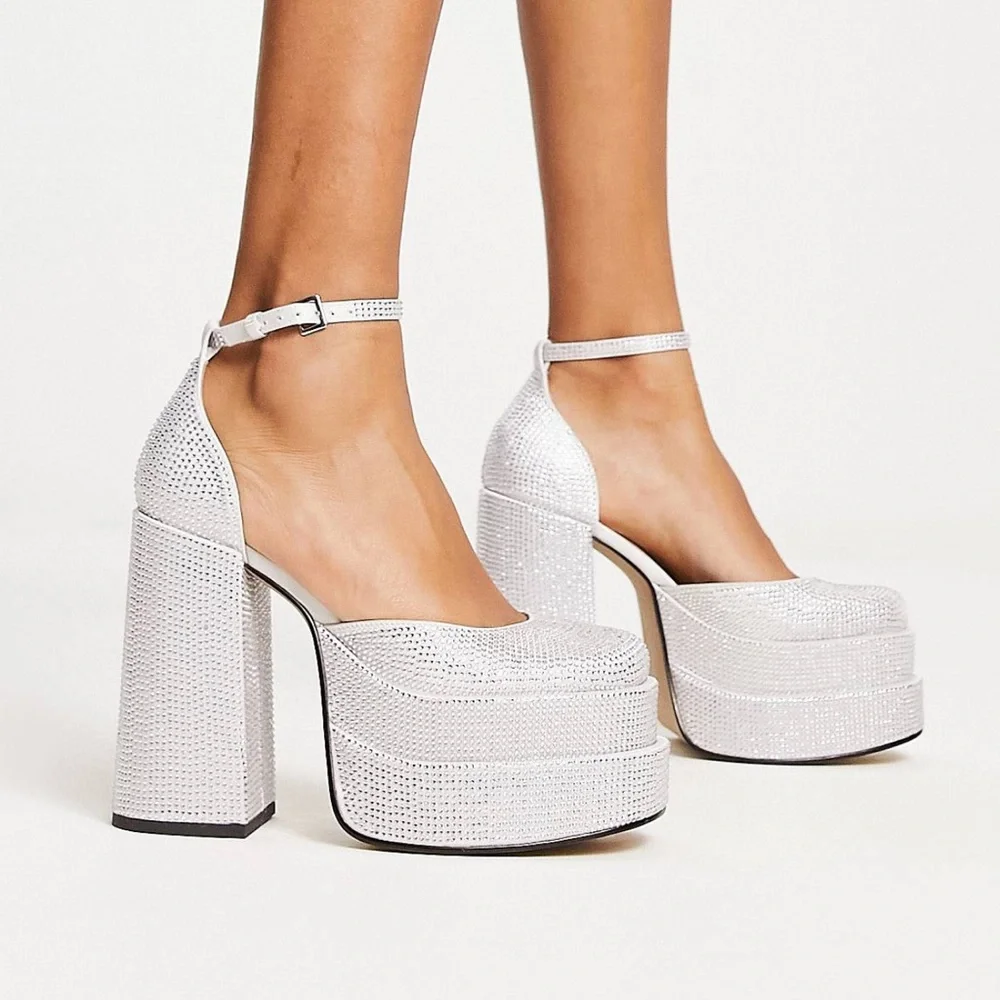 New Steve Madden Charlize double platform shoes in crystal size 6.5 rhinestone